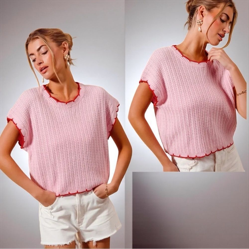 Pink Red Textured Light Weight Sweater Dolman Top NWT | SO ME - Picture 8 of 15